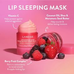 Hydrate. Nourish. Soften. New In Box Lip Sleep Mask By Laneige. Berry Flavored. Description And Details In Photos. Laneige Lip, Berry Lips, Laneige Lip Sleeping Mask, Berry Fruit, Lip Sleeping Mask, Smooth Lips, Lip Hydration, Sleeping Mask, Lip Mask