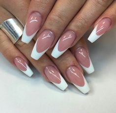 French nails Coffin French Tip, Tip Nail Designs, French Tip Nail Designs, French Tip Acrylic Nails, Work Nails, Trim Nails