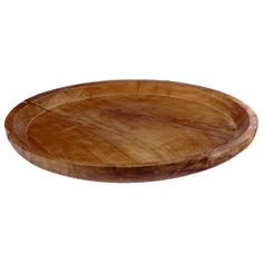 a round wooden tray on a white background