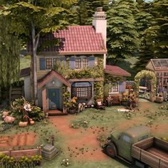 Sims 4 Farm Outfits, Sims 4 Houses Farm, Sims Homestead, Sims 4 Gardener House, Sims 4 Animal Shelter, Sims 4 Small Farm, Sims 4 Lots Cc House, Sims 4 Front Yard, Sims 4 Exterior Ideas