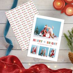 Modern Merry and Bright Photo Collage Holiday Card Merry And Bright Christmas, Christmas Holiday Cards, Holiday Card