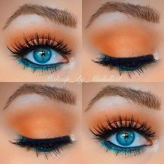 Blue Eyeshadow For Brown Eyes, Morphe 35o, Blue Eyeshadow Looks, Mekap Mata, Orange Eyeshadow, Eyeshadow For Brown Eyes, Blue Eyeliner, Makeup Tricks