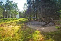 an artistic sculpture in the middle of a forest