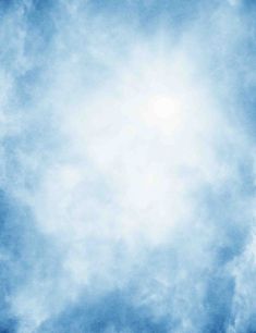 an airplane is flying through the blue sky with clouds in the foreground and a bright sun behind it