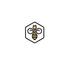 a black and white logo with a bee on it's chest, in the middle of a hexagonal shape