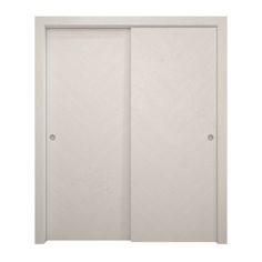 an open white closet door with two doors and no glass on the bottom, against a white background