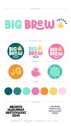 the big brew logo is shown with different colors and font options for each type of item