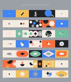 the poster shows different shapes and sizes for each type of artwork, including an abstract design