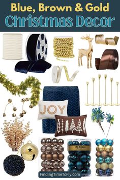 blue, brown and gold christmas decor