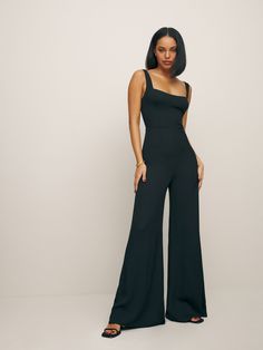 You must be new. Shop the Kallie Jumpsuit from Reformation, is a full length jumpsuit with a square neckline and relaxed wide leg fit. Jumpsuit Work Outfit, Elegant Jumpsuits For Women, Long Jumpsuit Outfit, Strapless Jumpsuit Outfit, Jumpsuit Outfit Black, Black Pantsuit, Jumpsuit Outfits, Birthday Outfit For Women, Formal Jumpsuit