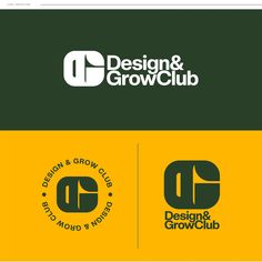 the logo for design and grow club is shown in green, yellow and white colors