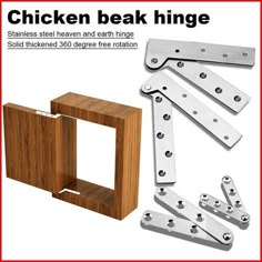 the chicken beak hinges are made from stainless steel and each hinge has a solid wooden box