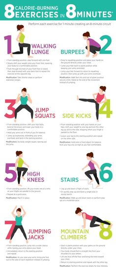 an exercise poster with the instructions to do it in 8 minutes or less, including exercises for