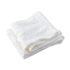 three white towels stacked on top of each other in front of a white background,