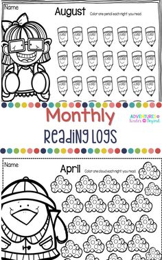 the month of reading logs for kids to print out and color with their own pictures