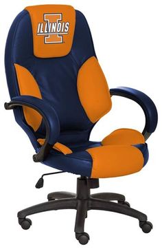 an orange and blue office chair with illinois