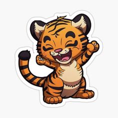 a cartoon tiger sitting on its hind legs and making a fist gesture with his paw