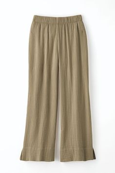 Your favorite light, breezy crinkled gauze, now in wide-legged crops – for relaxed style all summer long | Women's Summer Breeze Gauze Crops - Mushroom - Medium Cotton Gauze Clothing, Cotton Gauze Pants, Gauze Clothing, Classic Outfits For Women, Gauze Pants, Summer Neutrals, Summer Breeze, Coldwater Creek, Classic Outfits