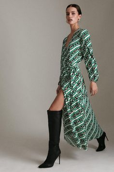 Petite Km Chain Print Woven Wrap Midi Dresses Mid Length, Roll Neck Dress, Empire Maxi Dress, Midi Dresses For Women, Midi Pencil Dress, Woven Wrap, Midi Wrap Dress, Floral Shirt Dress, Ribbed Knit Dress