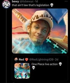 an image of a man with a baseball cap on and the caption that reads, redlighting 4200 - one piece live action