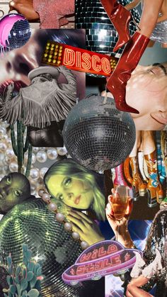 a collage of disco images with people dancing