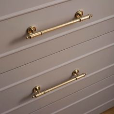 two gold handles on the drawers in a room