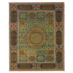 an area rug with various colors and designs