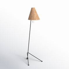 a lamp that is on top of a tripod stand with a light shade over it