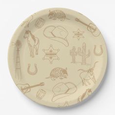 a paper plate with western themed party art on it, by doodlesave