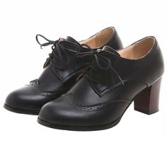 PRICES MAY VARY. [Item Type]: Retro lace-up block heel brogues shoes chunky high heels womens wingtip oxfords pumps [Main Material]: Synthetic upper,non-slip rubber sole [Heel Height]: Heel height approximately 2.56" [Item Features]: Women's stacked block high heel vintage wingtip oxfords pumps shoes, Lace up design easy slip on and off. Runs true to size, keep you comfy in all days.Available in multiple colors. [Occasion]: Women vintage oxfords pumps shoes perfect for masquerade, exhibition, wa American Duchess Shoes, Womens Wingtip Oxfords, Heeled Brogues, Brogues Shoes, Academia Aesthetic Outfit, American Duchess, Lace Up Block Heel, Oxford Pumps, Shoes Chunky