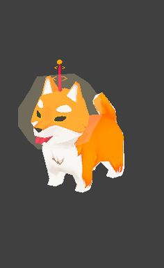 an orange and white dog with a crown on it's head, standing in front of a black background