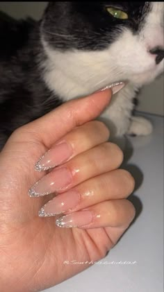 Baddie Nails Ideas Short, Party Almond Nails, Prom Nails French Tip Almond, Almond Shape Nails With Glitter, Baddie Birthday Nails Almond, Masquerade Ball Nail Ideas, Almond Nails Designs Birthday, Short Baddie Almond Nails, Diamond Almond Nails