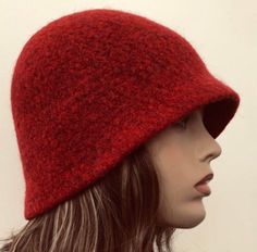 Red Felted Wool Beanie, Women's Red Cloche Hat, Unisex Wool Beanie, handmade in your size Art Deco Hats, Wool Cloche Hat, Felted Hat, Red Beanie, Red Felt, Winter Nights, Cloche Hat, Wool Beanie, Red Hat