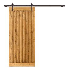 an open wooden sliding door on a white background