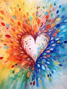 a painting of a heart with colorful paint splatters