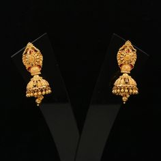 Beautiful yellow gold earrings Gold Purity- 22k yellow Gold Length - 3.9 cm Width - 1.4 cm Weight - 8.56 grams approx Big Earrings Gold, Small Earrings Gold, Bali Design, Gold Jhumka, Cutwork Blouse, Gold Jhumka Earrings, New Gold Jewellery Designs, Gold Earrings Models, Gold Jewellry