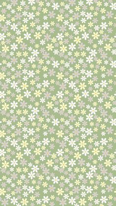 a green background with white and yellow flowers