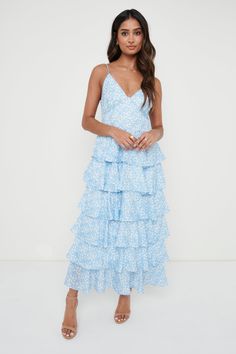 Beach Dresses Casual, Ruffle Summer Dress, Pretty Lavish, Beach Party Dress, Floral Print Dress Long, Blue Party Dress, Beach Dresses Summer, Sleeveless Long Dress, Long Summer Dresses