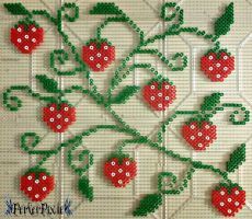 a close up of a cross stitch pattern with cherries on it