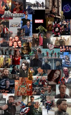 the avengers movie collage with many different characters and their name on it's pictures