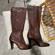 Size 8, Still In Good Condition With A Few Scuff Marks On The Wooden Heel. They Are Knee-High With About A 3in Heel. Soft Brown Leather. Boots With Heel, Wooden Heel, Soft Brown, Brown Leather Boots, Cole Haan Shoes, Shoes Heels Boots, Cole Haan, Shoes Women Heels, Leather Boots