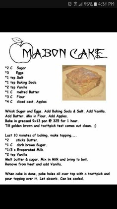 Wicca Recipes, Apple Cake, Samhain, Book Of Shadows, Cake Recipe, Holiday Recipes