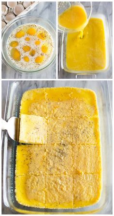 the process for making an egg tart in a casserole dish is shown