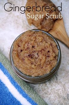 a glass jar filled with sugar sitting on top of a towel