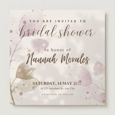 an elegant bridal shower card with pink flowers