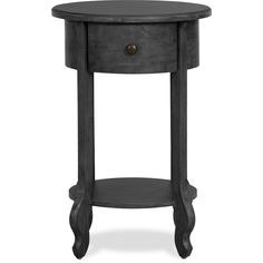 an end table with a drawer on the bottom and one drawer at the top, in black