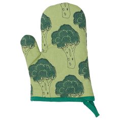 an oven mitt with broccoli on it