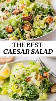 the best caesar salad with lettuce and croutons is ready to be eaten