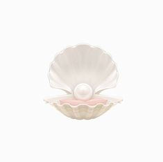 a white shell with a pearl in it on a pink base, against a white background