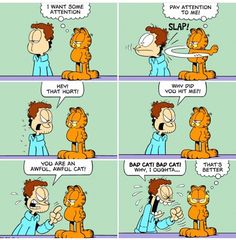 garfield the cat is talking to another cartoon character about how he wants to slap him